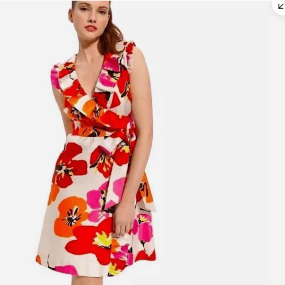 Kate Spade Aubrey Floral Ruffle Silk Wrap Dress